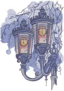 City lanterns on the evening alley embroidery design