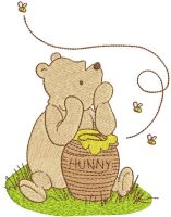 Clássico Ursinho Pooh com desenho de bordado sem hunny pot