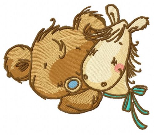 Tiny bear with pony toy 3 machine embroidery design