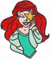 Mermaid with sea star embroidery design