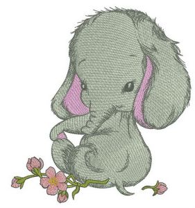 Shy elephant girl embroidery design