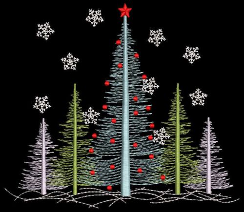 Christmas firry fores pine tree embroidery design
