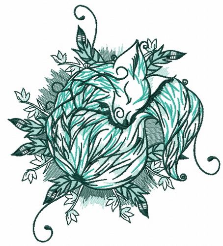 Sleeping fox machine embroidery design