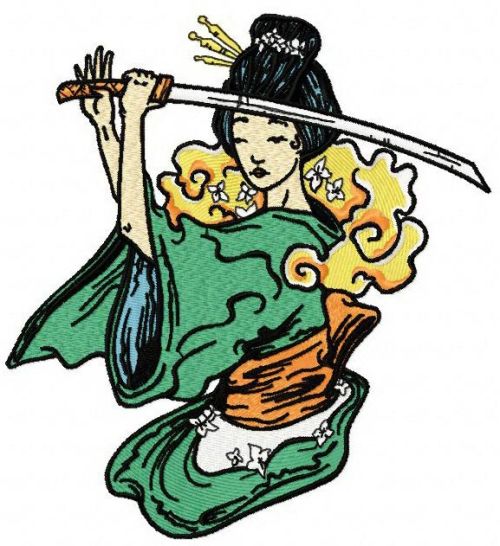 Geisha with sword machine embroidery design
