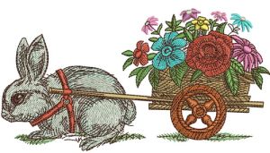 Bunny and cart with flowers embroidery design