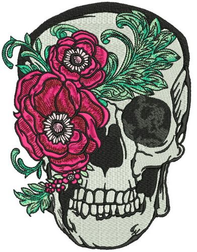 Skull with peony mask machine embroidery design