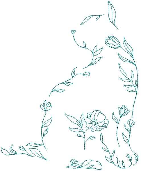 flowers sketch cat free embroidery design