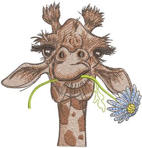 Giraffe with chamomile in mouth embroidery design