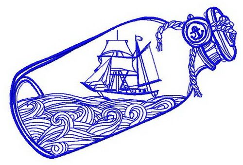 Ship in the bottle 3 machine embroidery design