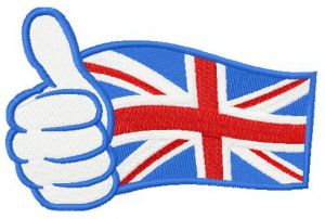 UK flag hand showing thumbs up embroidery design