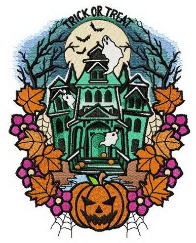 Trick or treat manor machine embroidery design