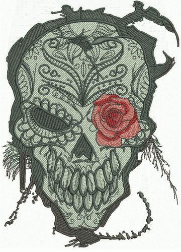 Skull with rose machine embroidery design