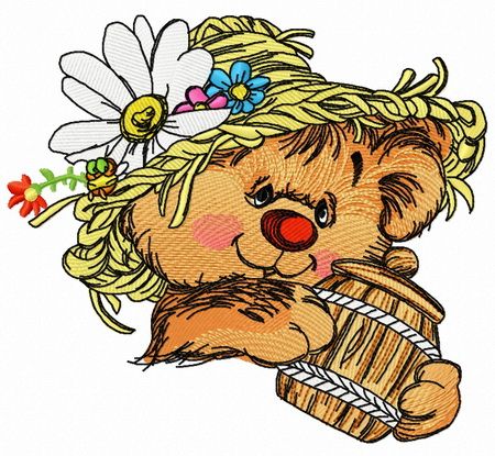 Rustic bear with honey pot 4 machine embroidery design