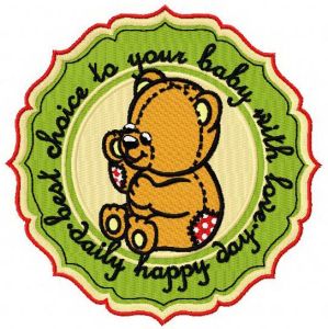 Baby toy bear badge embroidery design
