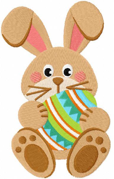 Bunny with painted Easter egg embroidery design