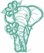 Sketch Elephant with flowers one colored embroidery design