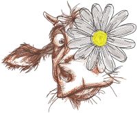 Cow and chamomile sketch embroidery design