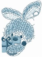 Blue bunny with present embroidery design