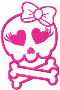 Pink monster skull embroidery design