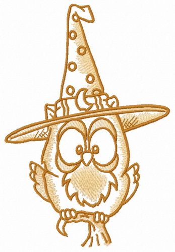 Owl in witch hat 4 machine embroidery design