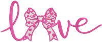 Love inscription with a bow embroidery design