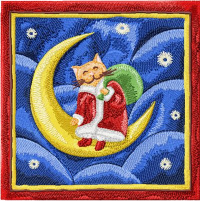 Christmas Cat on the moon machine embroidery design