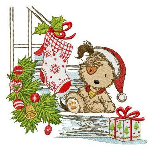 Puppy and Christmas eve machine embroidery design