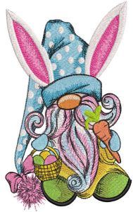 Easter dwarf with basket and carrot embroidery design