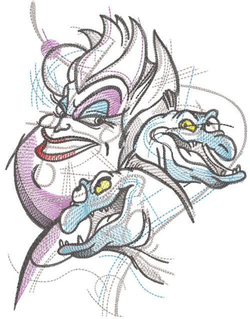 ursula with snakes embroidery design