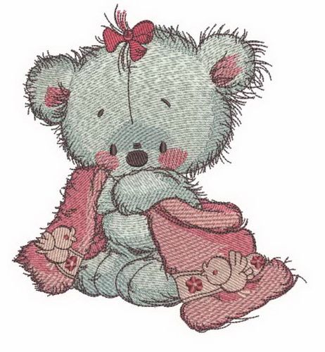 Teddy bear after shower machine embroidery design