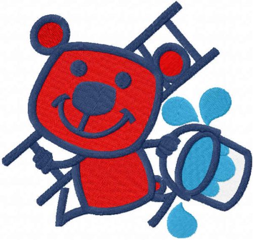 Red bear painter embroidery design