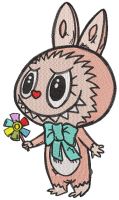 Labubu with flower embroidery design