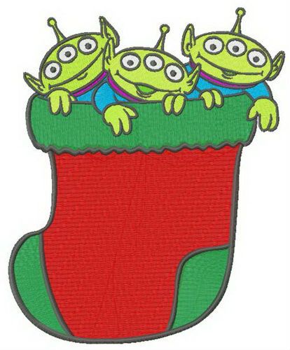 Little Green Men in Christmas sock machine embroidery design