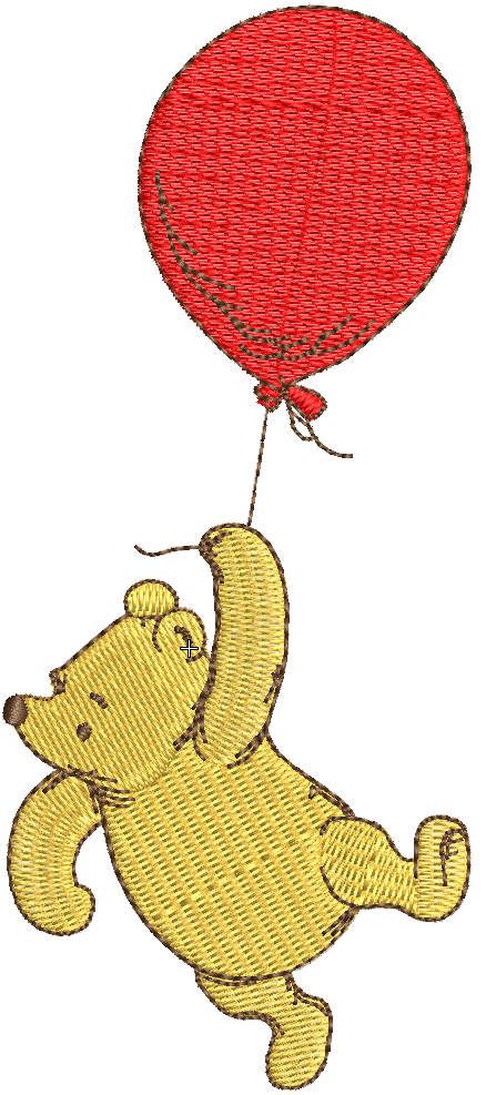 Winnie Pooh flying on balloon free embroidery design