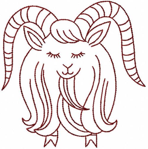 Capricorn zodiac sign one color embroidery design