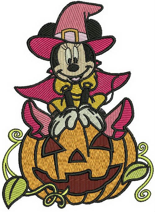 Minnie Mouse with huge pumpkin machine embroidery design