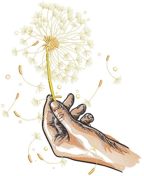 Dandelion in hand embroidery design