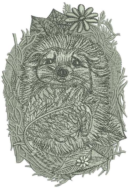 Hedgehog resting embroidery design 3