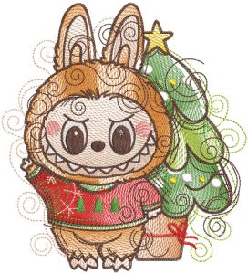 Labubu Christmas Bustle embroidery design