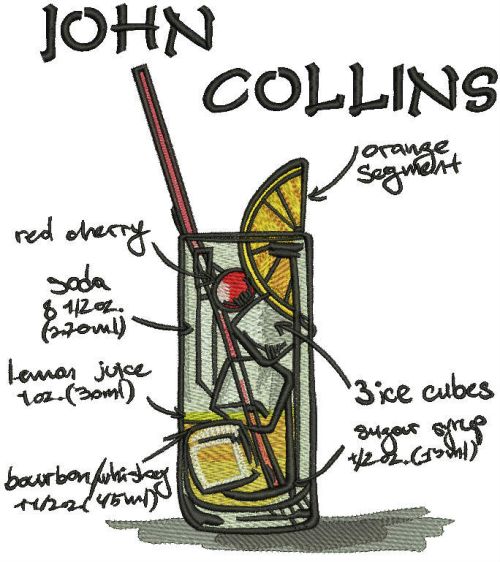 John Collins cocktail machine embroidery design