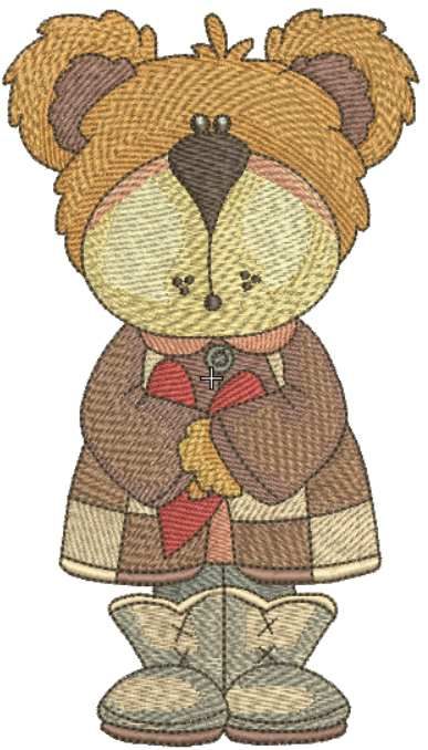 Teddy bear hello autumn embroidery design