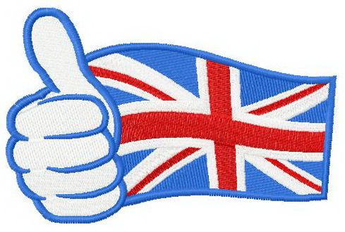  UK flag hand showing thumbs up machine embroidery design