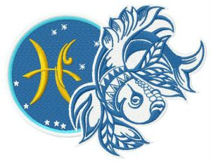 Zodiac sign Pisces 3 embroidery design