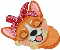 Sleeping cute corgi embroidery design