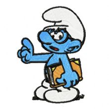 Clever Smurf with Book embroidery design