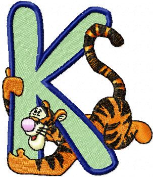 Tigger alphabet letter k machine embroidery design