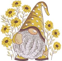 Fall gnome in garden embroidery design