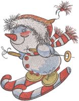 Snowman skiing embroidery design