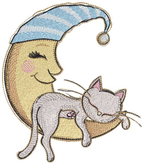 Crescent rocking a sleeping cat embroidery design