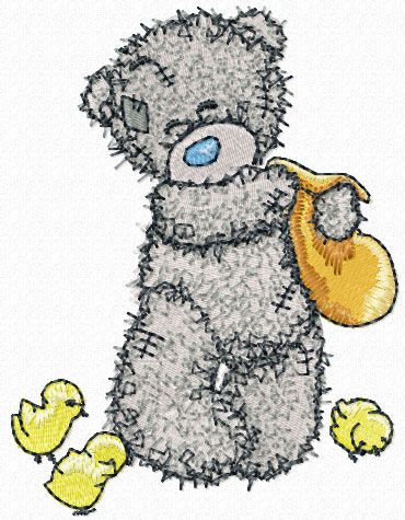 Teddy Bear feeding chickens machine embroidery design